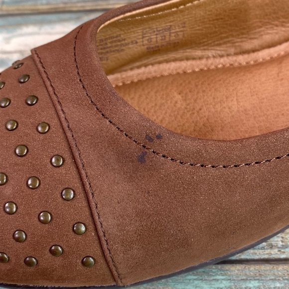 Josef Seibel Womens Size 6-6.5M Ballet Flat Shoe Brown Leather Studded Cap Toe - Picture 12 of 13
